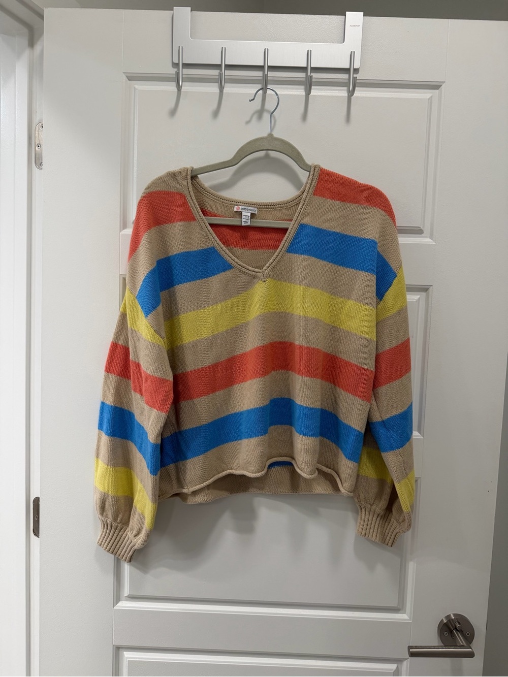 Sisstrevolution Striped V-Neck Cropped Sweater Size L